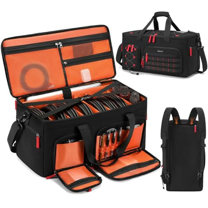 BOSSTIN DJ Cable Bag with Detachable Dividers for Equipment and Music Gear | Laptop and Microphone Pocket, Versatile Carrying with Shoulder Strap, Durable Fabric, for Musicians and Audio Professionals - color: Orange