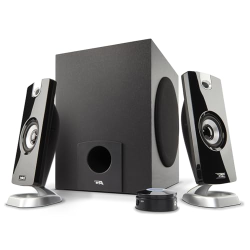 Cyber Acoustics CA-3090 2.1 Speaker System with 18W Subwoofer | Compact 2.1 PC Speaker System with Subwoofer, 18W Peak Power, Adjustable Bass, for Music, Movies, and Gaming