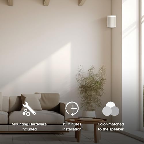 Sound Bass ONE Corner Wall Mount Bracket - Low Profile, White, Single (1pc) | Compatible with Sonos ONE, ONE Gen 2, ONE SL & PLAY1 Speaker, Fixed Position, Single (1pc), Designed In The UK - color: White