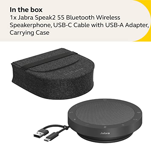 Jabra Speak2 55 Wireless Bluetooth Speakerphone - Compact and Portable Speaker with 4 Noise-Cancelling Mics, Full-Range 50mm Speaker & Wideband Audio - Certified for Zoom and Google Meet - Dark Grey - style: All Platforms