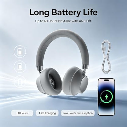 Active Noise Cancelling Headphones, Bluetooth 5.3 Over Ear Wireless Headphones with 40mm HiFi Drivers, CVC8.0 Mic, 50H Playtime, Protein Leather Comfort Earpads for Travel, Office and Commute - color: Grey
