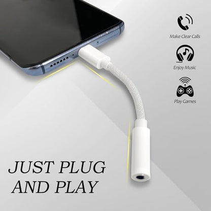 BlingKingdom USB C to 3.5 mm Headphone Jack Adapter, Type C to Aux Audio Braided Cable Connector Adaptor Compatible with iPhone 15/16 Series, Samsung Galaxy S24 S23 S22 21Ultra, iPad Pro, MacBook