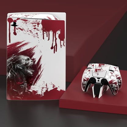 PlayVital Full Set Skin Decal for ps5 Console Disc Edition, Vinyl Sticker Decal Cover for ps5 Controller & Charging Station & Headset & Media Remote - Blood Zombie - color: Blood Zombie