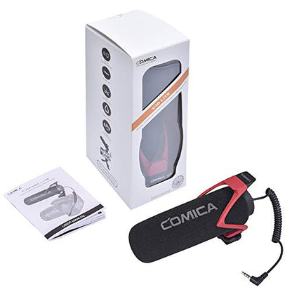 COMICA CVM-V30 LITE Video Microphone,Super-Cardioid Condenser On-Camera Shotgun Microphone for Canon Nikon Sony Panasonic DSLR Cameras,Mic for iPhone Android Smartphone with 3.5mm Jack(Red) - color: Red