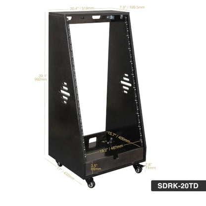 Sound Town DIY 20U Slanted Studio Rack with 2U Lower Storage, Casters, for Home Studio and Recording Room, Baltic Birch Plywood, Black Espresso (SDRK-20TD) - size: 20U,Black Espresso