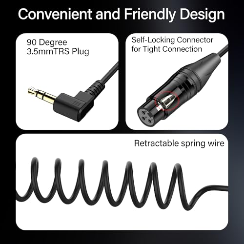 Right Angle 3.5mm to XLR Aux Cable Coiled 1/8 Inch Jack Stereo to XLR Female Cord Adapter 90 Degree Angle 3.5mm to XLR 90 Microphone Cable for Laptop.Microphone.Amplifier.0.98Ft - style: 3.5mm to XLR Female Jack Cable