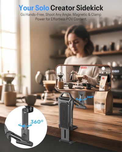 OMOTON TP02-Pro Magnetic Phone Holder, 5-in-1 Tripod Stand with Rear Attachment Plate | Desk, Kitchen, Gym, Vlogging | iPhone 12-17 Series, Grey - color: 3-Grey