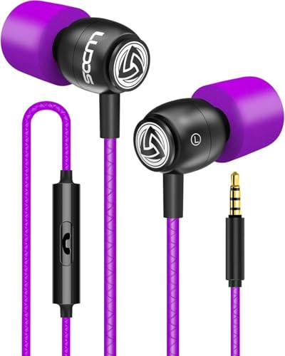 LUDOS Clamor Wired Earbuds in-Ear Headphones, 5 Years Warranty, Earphones with Microphone, Noise Isolating Ear Buds, Memory Foam for iPhone, Samsung, School Students, Kids, Women, Small Ears - Purple - color: Purple, style: 3.5 mm