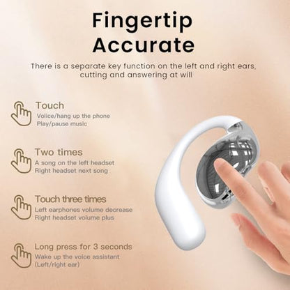 Piluyaa Open Ear Earbuds Ultra Comfort Wireless Bluetooth 5.4 Headphones Over The Ear Earbuds with Intelligent Touch Screen EarHooks IPX7 Waterproof Bone Conduction Earphones for Fitness Sports-White - color: WHITE