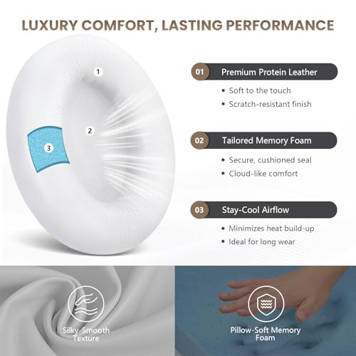 Studio Pro Headphone Ear Pads, Replacement Earpads/Cushions for Beats Studio Pro, with Premium Protein Leather, Resilient Memory Foam, Added Thickness - color: White