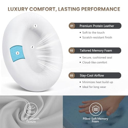 Studio Pro Headphone Ear Pads, Replacement Earpads/Cushions for Beats Studio Pro, with Premium Protein Leather, Resilient Memory Foam, Added Thickness - color: White
