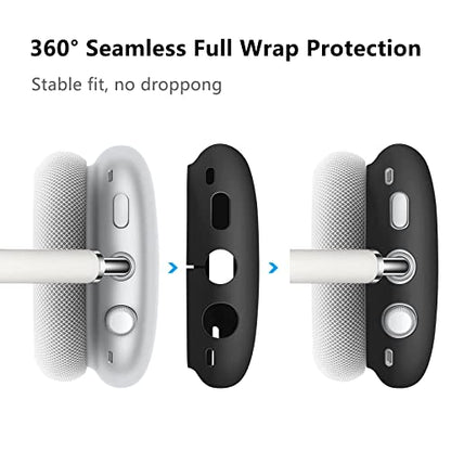 Case Cover for AirPods Max, Anti-Scratch Soft Silicone with Gold Heart Pattern Ear Cups Case Cover/Ear Pad Cover/Headband Cover for Apple AirPods Max Headphones (Black) - color: Black