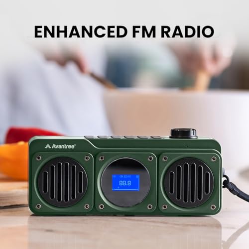 Avantree BoomByte - Portable FM Radio & Bluetooth Speaker with Stereo Sound | Long Rechargeable Playtime, Micro SD Card & USB Audio Input, MP3 Player, Metal Finish, Easy to Use, Green - color: Green