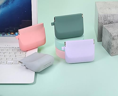 Freewindo Silicone Headphone Organizer Wired Earbud Case Pouch, Portable Data Cable Organizer Case, Silicone Coin Purse Pouch Change Holder for Women and Men (Small, Green+Gray)