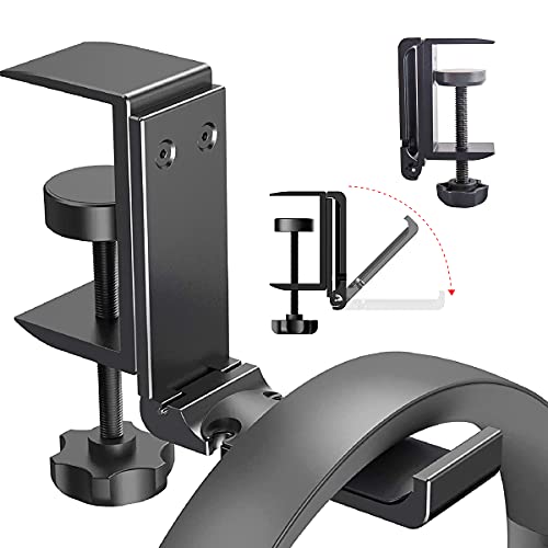 Headphone Holder Under Desk Hook with Cable Organizer, Foldable Aluminum Headset Mount, Space-Saving Hanger for Most Headphones
