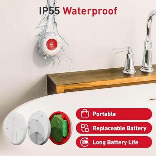 CallToU Caregiver Pager Wireless Alert Button Home Wireless Intercom System | Easy Use, Red Walkie Talkies for Seniors Long Range Room Intercoms 2 Way Radio for Elderly/Patient/Adults/Home/Office - color: white 2-2-2