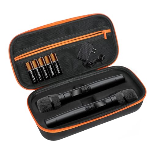 TPQKA Wireless Microphones Case for Karaoke Machine Microphone Wireless for JBL Mic Case Convenient Storage Two Microphone System, Receiver, Adapter, AA Batteries (Only Black Box)