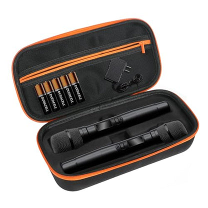 TPQKA Wireless Microphones Case for Karaoke Machine Microphone Wireless for JBL Mic Case Convenient Storage Two Microphone System, Receiver, Adapter, AA Batteries (Only Black Box)