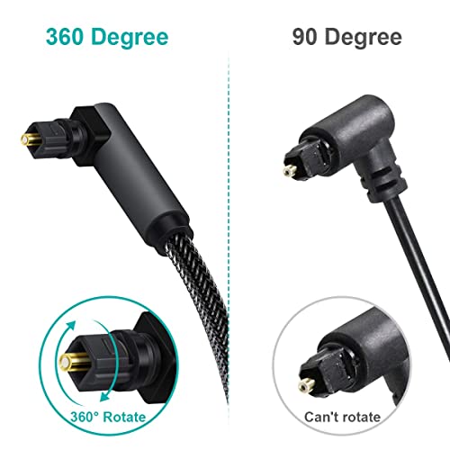 EMK 90 Degree Toslink Optical Cable 360 Degree Free-Rotating Plug Fiber Optic Cable S/PDIF Toslink Male to Male for Home Theater, Sound Bar, TV, PS4, Xbox,Grey (10ft/3m) - color: 90 Degree Design, size: 10ft/3m