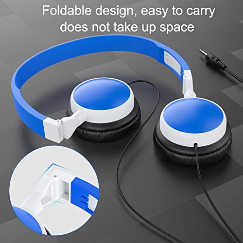 Foldable HiFi Audio Bass Wired Headset Gaming Headphone Over Ear Stereo Wired Headphones for 3.5mm Phone/Tablet Light Blue - color: Light Blue