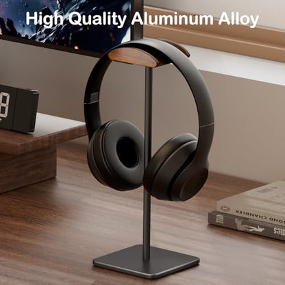 Wooden Headphone Stand for Desk - Headphone Holder | headset stand with Aluminum Hanger and wooden support, headphone holder for AirPods Max, Sony, Bose, Beats and More