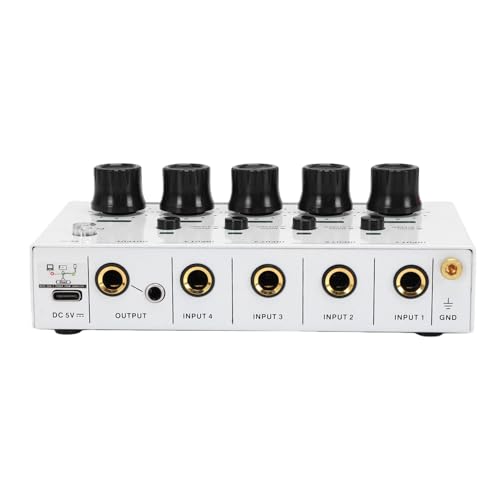 GOTOTOP 4 Channel Headphone Amplifier, Iron Casing Headphone Splitter with 4 Gold Plated Jacks and Individual Volume Control, USB Powered Audio Mixer for Studio Recording Podcast DJ