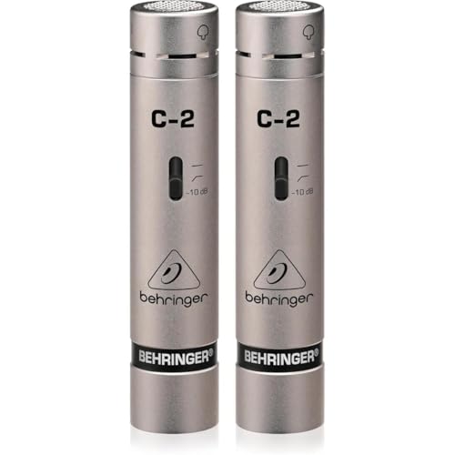 Behringer C-2 Matched Studio Cardioid Condenser Microphones, Pair, Bundle with 2X H&A XLR M to F Cable 25'