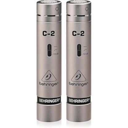 Behringer C-2 Matched Studio Cardioid Condenser Microphones, Pair, Bundle with 2X H&A XLR M to F Cable 25'