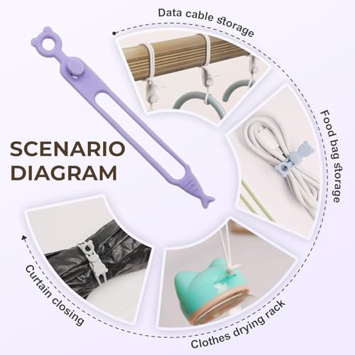 Data Cable Organizer, Upgrade Elastic Silicone Cable Straps Cord Organizer Silicone Headphone Organizers, Reusable Cable Ties Wire Organizer for Bundling and Earphone Phone Charger (6)