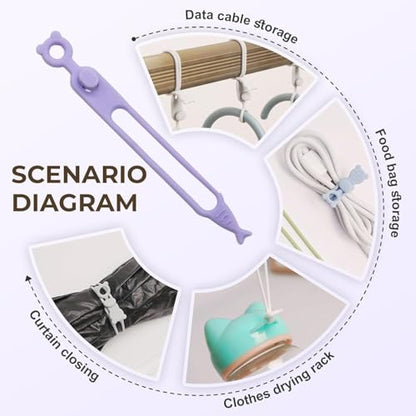 Data Cable Organizer, Upgrade Elastic Silicone Cable Straps Cord Organizer Silicone Headphone Organizers, Reusable Cable Ties Wire Organizer for Bundling and Earphone Phone Charger (6)