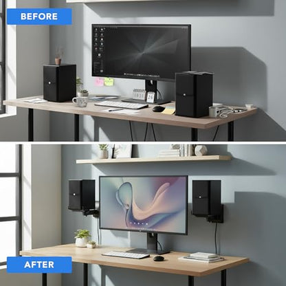 Mount-It! Bookshelf Speaker Wall Mount, Pair of Universal Side Clamping Speaker Shelf Wall Mounting Brackets for Large or Small Speakers, 2 Full Motion Mounts, 55 Lbs Capacity, Black (MI-SB37)