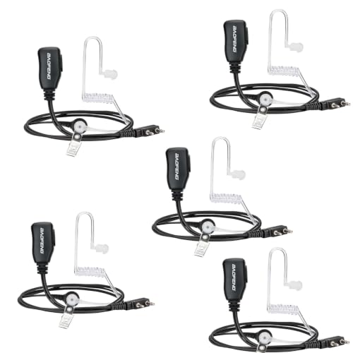 BAOFENG Walkie Talkies Earpiece with Mic 2 Pin Radio Headset Acoustic Tube | 5 PACK for Walkie Talkie UV-5R Mini BF-888S BF-F8HP PRO AR-5RM K5PLUS UV-32 DM-32 Two Way Radio Earpiece