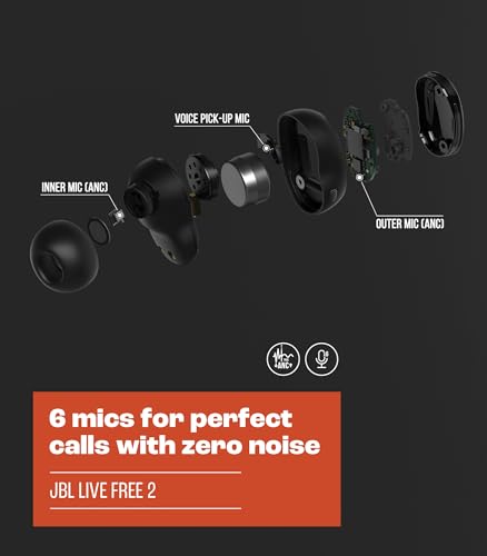 JBL Live Free 2 TWS - Noise Cancelling Earbuds - Black | JBL Signature Sound, True Adaptive Noise Cancelling with Smart Ambient, 35 728 hours of playback with wireless charging - color: Black
