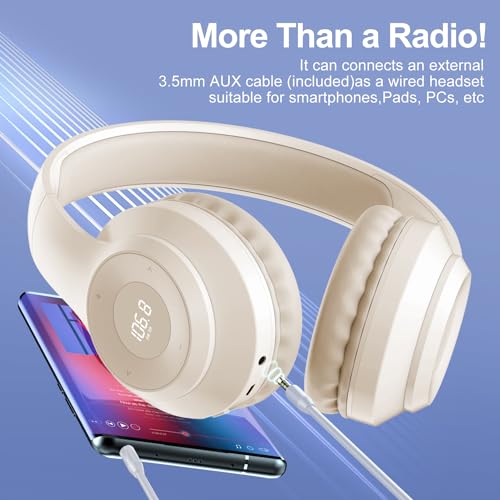 X5 Rechargeable & Portable FM Radio Headphones (Beige) - color: Beige