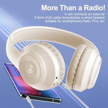 X5 Rechargeable & Portable FM Radio Headphones (Beige) - color: Beige