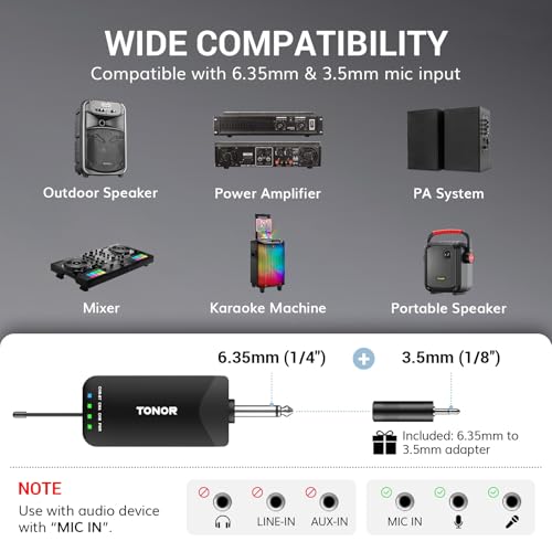 TONOR Rechargeable Wireless Microphones, Metal Bluetooth Handheld Cordless Mic System with Receiver, 2x25 UHF Professional Dynamic Mic for Karaoke, Church, Singing, Wedding, Meeting, DJ, 328ft TW720 - style: Plug-in Receiver