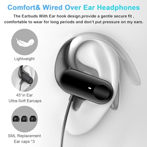 Wired Over Ear Headphones 3.5mm Earbuds for Chormebook Laptop Phone | Over Ear Earbuds Running Wired Earphones,with Ear Hooks Loop Microphone for Samsung A25 A15 A14/Mp3/Kindle Fire Tablet Office