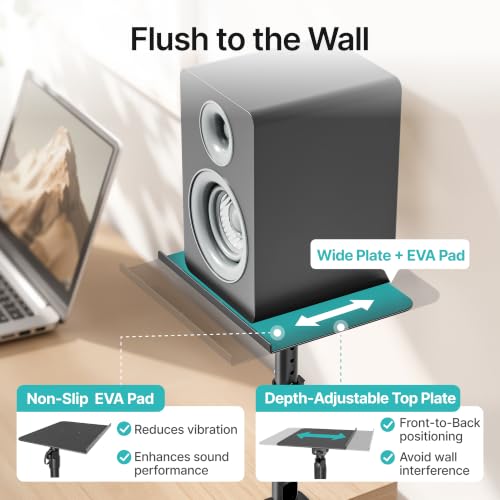 Clamp-on Speaker Stand Pair Heavy-Duty Desktop Speaker Mount Black | Height, Tilt & Swivel Adjustable, Clamp-on Desktop Installation, Universal Fit, For Home, Office & Studio Bookshelf Speakers