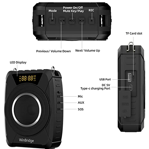 20W Wireless Voice Amplifier with UHF Headset Microphone for Outdoor - M801 | Portable Bluetooth PA System, IPX6 Waterproof & Rugged, AUX/USB/TF/TWS, Auto-Pairing, for Teachers, Tour Guides, Training