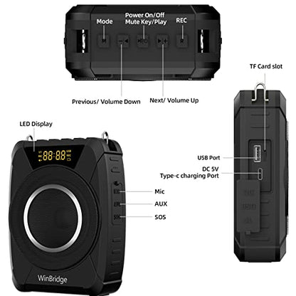 20W Wireless Voice Amplifier with UHF Headset Microphone for Outdoor - M801 | Portable Bluetooth PA System, IPX6 Waterproof & Rugged, AUX/USB/TF/TWS, Auto-Pairing, for Teachers, Tour Guides, Training