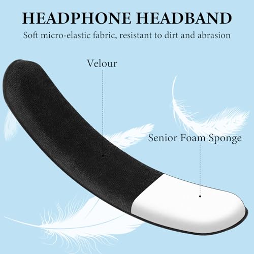 Geekria Medium Velour Hook and Loop Headband Cover + Pad Set Protector No Tool Needed Compatible with Medium-Sized Headphones (Fits 2.5-3.5 cm Headbands) (Black)