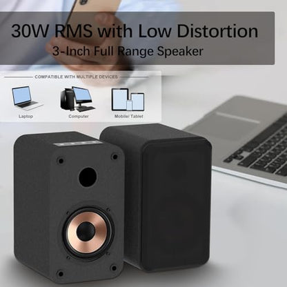 LONPOO Blueooth Computer Speakers for Desktop PC and Laptop, Plug-N-Play, 30W RMS Active Bookshelf Speaker with 3-Inch Full Range Speaker,Support USB Playback,Aux-in and 3.5mm Earphone Port
