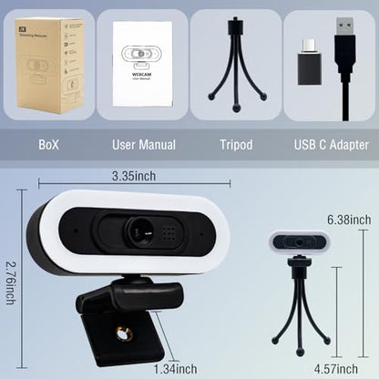 W4 2K Autofocus Webcam with Dual Mics & LED Light - color: Black-W4 2K Autofocus