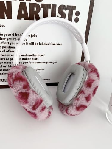 Fluffy Plush Case for AirPods Max Headphones, Cute Furry Fur Ear Cups Skin Soft Slicone Protective Cover for AirPods Max(Pink Leopard) - color: Pink Leopard