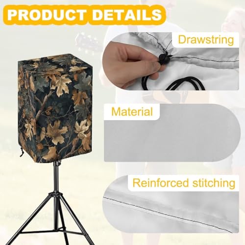 Brown Camo PA/DJ Speaker Cover with Drawstring Green Leaves Print Outdoor Speaker Stand Cover Open-Bottom Design Weatherproof Dustproof Protective Slipcover Size S - color: Brown Camo Green Leaves, size: S