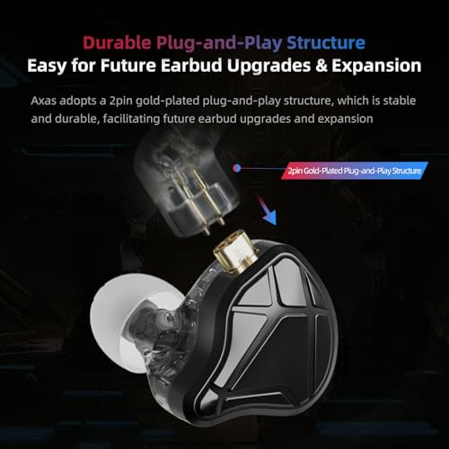 KZ Axas in Ear Monitor | Noise Isolating Gaming IEMs with Mic, Low-Distortion Audio, FPS Co-Tuned, Detachable Cable Ear Buds(Black 3.5mm with MIC) - color: Black, style: 3.5 mm with Mic