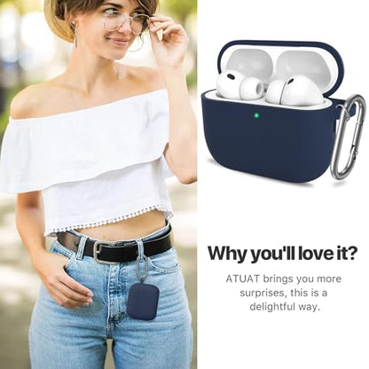 for AirPods Pro 3 Case Cover, Protective Soft Silicone with Keychain Cleaning Pen for Women Men for Apple AirPods Pro 3rd Generation Case(2025), Front LED Visible, Midnight Blue - color: B-Midnight Blue