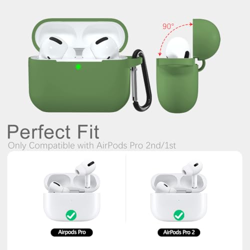 Lerobo for AirPods Pro 2 Case with Keychain, Olive Green | Silicone Protective Cover Compatible with Apple AirPod Pro 2nd/1st Case for Women Men, Scratchproof, Shockproof, Dustproof - color: Olive Green