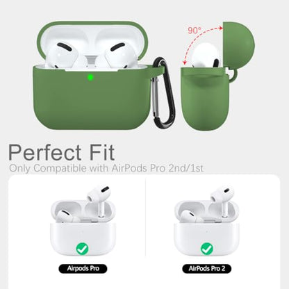 Lerobo for AirPods Pro 2 Case with Keychain, Olive Green | Silicone Protective Cover Compatible with Apple AirPod Pro 2nd/1st Case for Women Men, Scratchproof, Shockproof, Dustproof - color: Olive Green