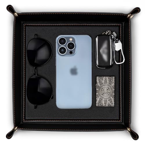 VLANDO Valet Tray, Foldable PU Leather Catchall Tray, Black - color: Black, size: Square